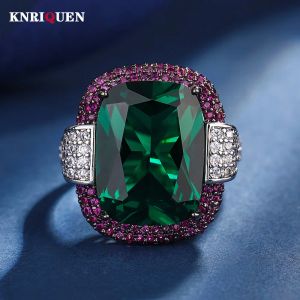 Ringar 2023 Vintage 12*16mm Ruby Emerald Rings Lab Diamond Wedding Bands Gemstone Cocktail Party Fine Jewelry Female Jubileumsgåvor