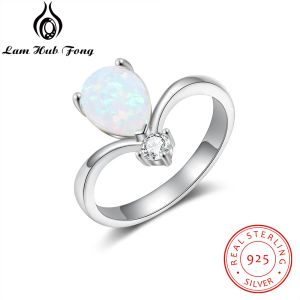 Ringe Luxus 925 Sterling Silber Opal Ring Wassertropfen Klar CZ Fingerringe Hochzeit Verlobung Geschenke Feiner Schmuck (Lam Hub Fong)