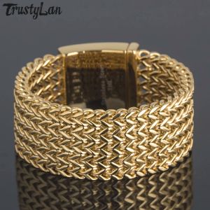 Bracelets Gold Plated Stainless Steel Fish Scales Wrap Man Bracelet Men 30MM Wide 9" Men's Bracelets For Men Mannen Armband Wholesale