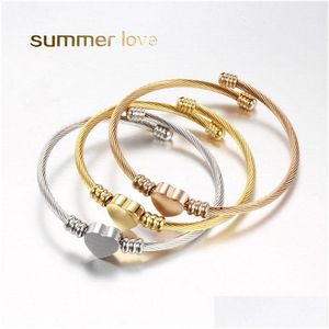 Bangle Novo Coração Ajustável Ouro Sier Rose Pulseira Alta Polimento Aço Inoxidável Parafuso Charme Pulseiras Para Drop Delivery Dhgarden Dhecf