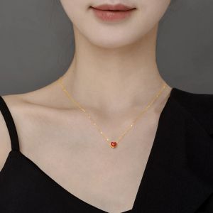 Hängen Nymph Real 24k Yellow Gold Pendant Necklace For Women Solid AU750 Chain Heart Shape Wedding Gift 24k 999 Fine SMEE sach 2020 D505