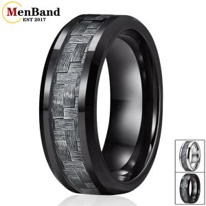 Rings MenBand Fashion 6mm 8mm Tungsten Carbide Rings Men Women Engagement Wedding Band Gray Carbon Fiber Inlay Comfort Fit