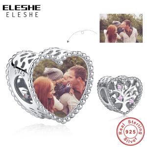 Lockets ELESHE 925 Sterling Silver Openwork Family Tree Heart Charm Bead Fit Original Bracelet Custom Photo Jewelry Making Mother Gift