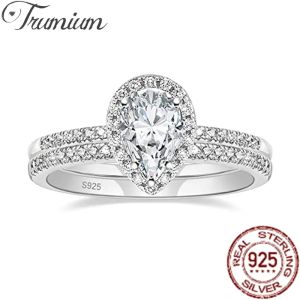 Rings Trumium 1.5CT 925 Sterling Silver Wedding Band Teardrop Bridal Rings Sets Cubic Zirconia Fine Jewelry Promise Women Rings