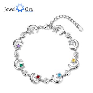 Armband Jewelora Ny personlig Birthstone Star Moon -kedja Armband för kvinnor Anpassade 26 Namngravering Armband Gift för Mother