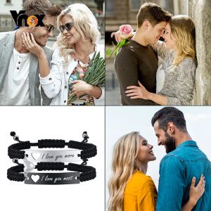 Bracelets Vnox Personalized Engraved His and Her Couples Bracelets for Women Men,Handmade Braided Black Rope Chain Wrist,Length Adjustable