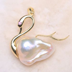 Ciondoli BaroccoSolo ciondolo con perle d'acqua dolce naturali di design cigno realizzato a mano in argento sterling 925 collana chocker GRANDE vendita regalo PQM