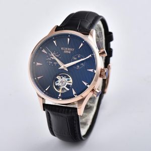 2021 New Men 시계 비즈니스 자동 시계 검은 골격 다이얼 Leatcher Strap Wristwatch 41mm de un reloj para hombre relojes283U