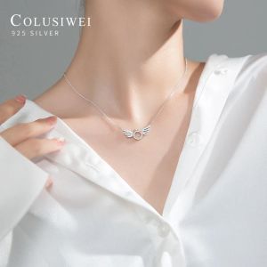 Necklaces Colusiwei Real 925 Sterling Silver Bright Zirconia Beautiufl Angel Wings Pendant for Women Wedding Engagement Statement Jewelry