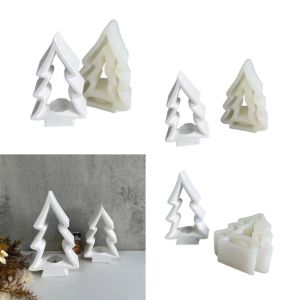 Equipaggiamento carino albero di Natale Candlestick stampi silicone stampi fai -da -te tavolo da stampo in gesso ornamento stampo tealight portacandele stampo