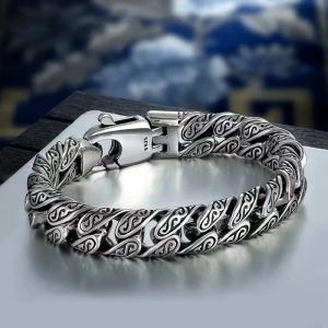 Bangles S925 Silver Male Tang Grass Pattern Bracelet Men's Bracelet Versatile Hegemony European And American Fashion Bracelet