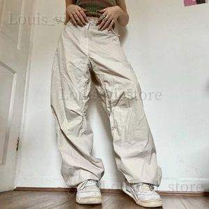 Women's Pants Capris Drawstring Wide Leg Cargo Pants Women Casual Joggers Low Waist Baggy Trousers Streetwear Y2K Sweatpants Tech Parachute Pants T240221