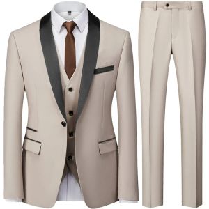 Passar män Autumn Wedding Party Three Pieces Set Dress Trousers / Stor storlek 5xl 6xl manlig blazerrockbyxor Väst mode Slim Fit Suit