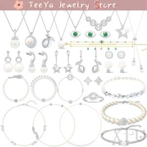Conjuntos originais xfu 2023 tendências presente de natal jóias finas loja de cristal austríaco brincos de pérola colar pulseira para mulheres