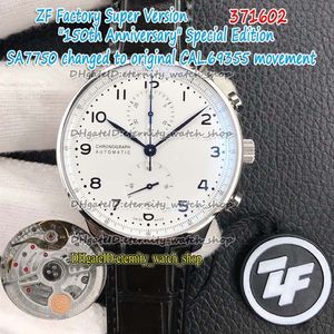 ZFF TOP Version 150 årsdag 371602 White Dial A7750 Cal 69355 Chronograph Automatic Mens Watch Steel Sport Stopwatch Watches E284O