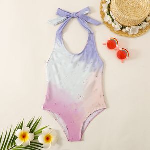 Ins Meninas Meninas Letra Completa Impresso Suspender One-Peça Swimsuit Designer Criança Biquíni Verão Praia Piscina Esporte Ternos de Banho Moda Criança Spa Natação S1082