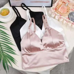 Camisoles tanques confortáveis cortados com peito acolchoado bralette sexy camisola feminina tubo superior sutiã de seda cetim colheita topos