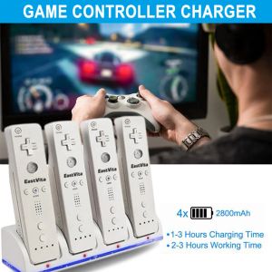 Laddare 4Port Smart Charger Charging Dock Station med laddningsbara batterier USB -datakabel för Nintendo Wii -spelkonsoltillbehör