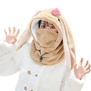 Baskar förtjockar fleece ett stycke hatt kvinnor plysch fluffig mössa halsduk mask huva vinter varm utomhus skid vindtät öronhönor