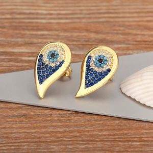Stud Trendy Lucky Turkish Eye Colorful Zircon Stud Earrings For Women Water Drop 14k Yellow Gold Crystal Ear Jewelry Gift