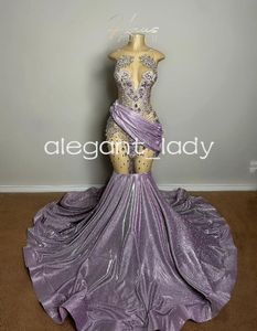 Vestido de festa de noite africano brilhante roxo lavanda para mulheres diamante cristal gillter vestido de baile de aniversário malha pura menina preta