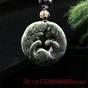 Hängsmycken jade katthänge halsband snidade charm kinesiska naturliga gåvor smycken amulet svart grönt mode