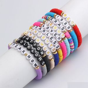 Kościa z koralikami 11pcs Taylor Swiftie Przyjaźń bransoletki ustawiają surfer heishi koraliki nieustraszone litera urok Stackable Soft Clay boho dhnii