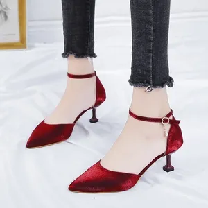 Dress Shoes Women High Heel Fashion Sandals Pointed Toe Buckles Strap Stiletto Lady Cool Party Zapatos De Mujer Red Black Beige