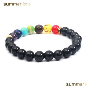 Perlen handgefertigt 8 mm matt schwarz weiß Perlen Armband für Frauen elastische 7 Chakra Naturstein Heilung Nce Yoga Mode Jude Dhgarden Dhs5D