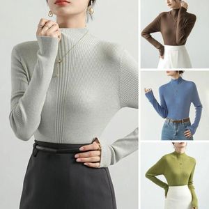 Женские блузки, женский свитер с длинными рукавами и защитой шеи, стильный вязаный свитер с воротником до половины высоты, облегающий крой, мягкая текстура на осень