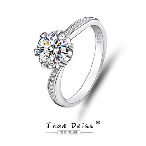 Pierścienie Moissanite Diamond Six Claw Ring 1 karatowy diamentowy Pierścień Ring 925 Srebrny klasyczny wieczny obietnica zaręczynowy prezent biżuterii