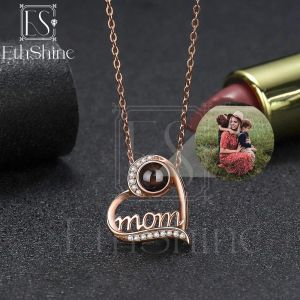 Necklaces ETHSHINE 925 Sterling Silver Projection Necklace Custom Photo Necklace Heart Pendant Personalized Jewelry Mother's Day Gift 2023