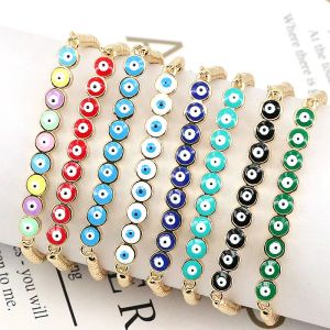 Armband 5st mode 18k guldpläterad regnbåge emalj Multicolor Evil Eyes Chain justerbara pärlarmband för kvinnor