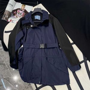 Mulheres Trench Coats Designer Marca 24 Início Primavera Novo Pra Casual Versátil Função de Emagrecimento Fivela Cinto Cintura Bloco Cor Zíper Nylon Windbreaker K0SP