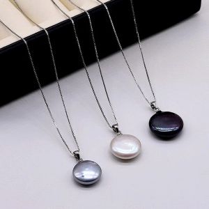 Pendants Women's Pendant Necklace Natural Pearl Pendant Silver Necklace White/Black/Silver Grey Silver Coin Baroque Pendant Necklace