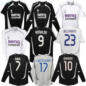 Men's T-shirts 2007 Beckham Ronaldo Retro Soccer Jerseys Home Away Vintage Cannavaro Raul Marcelo Guti Higuain Real Madrids Longsleeve Classic 88xi