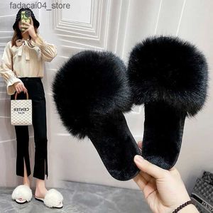 Slippare Winter Fur Slippers Hemkvinnor Inomhus Furry Soft Fluffy Plush Platform Flat Cotton Slippers Luxur Designer Slides House Shoes Q240221