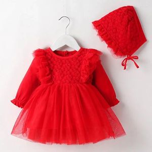 Vestidos da menina 2024 1º vestido de aniversário manga longa algodão bordado princesa chapéu outono primavera infantil bebê pogal adereços
