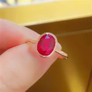 Anéis de cluster 585 roxo banhado a ouro 14k rosa incrustada oval simples rubi para casais elegante e refinado presente de jóias românticas