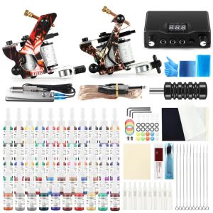 مجففات أدوات الوشم الكاملة مع إمدادات طاقة بندقية الوشم 6/54pcs أصباغ 10pcs إبر 2 Pro Tattoo Hine Gun Kit للمبتدئين