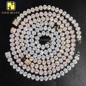 Oval Cut Iced Out Diamond Clustered Tennis Chain Sugar Cuban Chain 18K Gold Plated Necklace Hip Hop Rock 5a+ CZ Rapper smycken