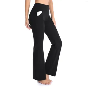Pantaloni da donna Pantaloni larghi da fitness per yoga con tasca Pantaloni alti a vita dritta per leggings svasati con gambe sportive