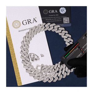 تمرير اختبار الماس 20 مم مربع الماس 100 ٪ الجنيه الاسترليني Sier Jewelry Cuban Bracecet Necklace VVS Moissanite