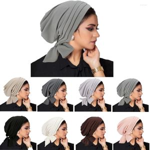 Ethnic Clothing Fashion Pleated Turban Hat Pre-Tied Cap Muslim Stretch Head Scarf Bonnet Women Inner Chemotherapy Underscarf