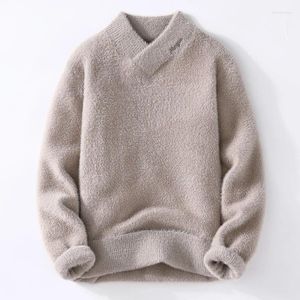 Männer Pullover Stil Hohe Qualität V-ausschnitt Stricken Reinweiß Langarm Pullover Mann Kristall Nerz Samt