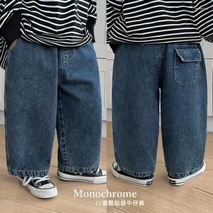 Spodnie Dzieci Ubranie Dzieci Dżinsowe spodnie 2024 Spring Masny Korean Style swobodne dżinsy z pełną długością koloru