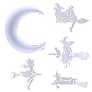 Equipments 4 Pcs Diy Crystal Epoxy Molds Wall Decor Pendant Mold Hanging Pendant Decoration Witch Moon Mirror Silicone Mold
