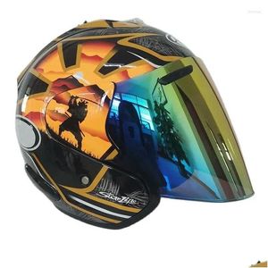 خوذات الدراجات النارية Golden Bodyguard Half Wellem Wenmet و Men With Visor Protect Gear Head Capacete Drop Drop Automobiles Motor Ote6Q