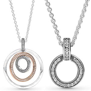 Imposta 100% argento sterling 925 doppi cerchi bicolore con collana con pendente in cristallo adatto per gioielli fai da te alla moda con perline europee