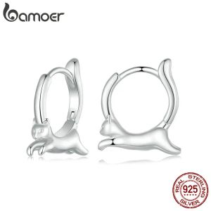 Earrings BAMOER Cat Hoop Earrings for Women 925 Sterling Silver Animal Huggie Hoop Earrings Jewelry Gifts for Sensitive Ears